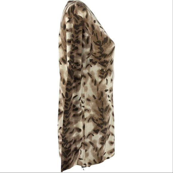 Adrienne Vittadini Women's Tan Animal Print Wool V-Neck Tunic‎ Sweater M/C38 - Picture 5 of 9